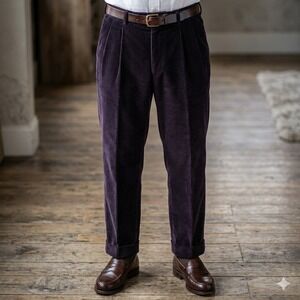 Ermenegildo Zegna Soft Corduroy Pants Mens 36 Dark Purple Pleated Italian Made